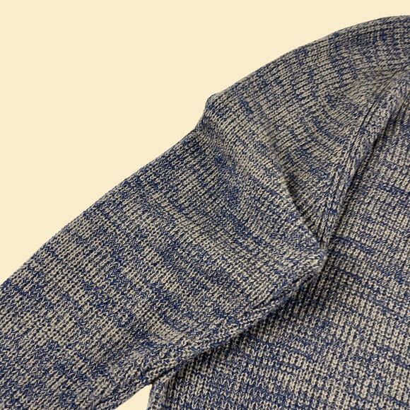 1980s XL crewneck sweater by Expressions, vintage blue & beige acrylic pullover - Picture 7 of 9